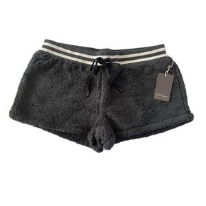 NWT PJ Salvage Women Medium Charcoal Black Thick Fuzzy Fleece Shorts SOFT #PQ2/8